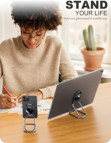 Vista 5 de A-LuGei Soporte de anillo de teléfono plegable y ajustable, agarres adhesivos para teléfono celular, soporte de patada para teléfono