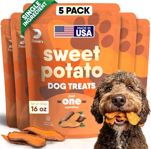 Vista 10 de Golosinas de Batata Dulce para Perros Davie's - Masticables saludables y naturales para perros, bajos en grasa, bolsa de 1 libra