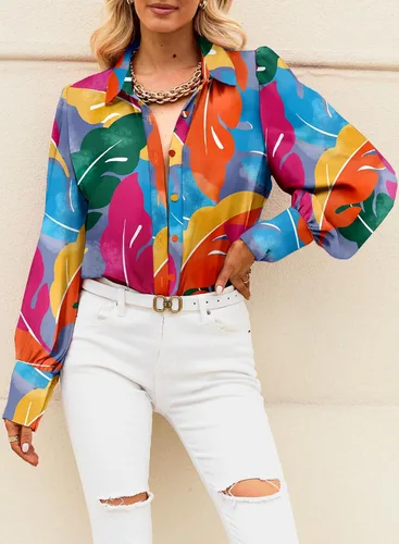 Vista 4 de EVALESS Blusas con botones para mujer, blusas de manga larga con estampado de moda 2025