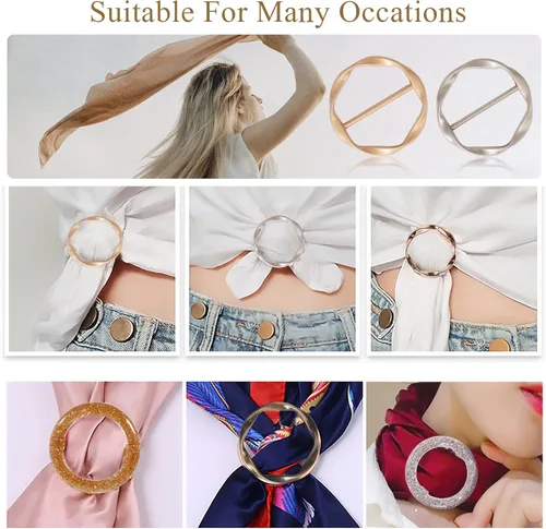Vista 5 de Clips de camiseta 9 piezas, botón anudado de esquina de ropa, moda aleación perla diamantes de imitación círculo clip hebilla camisa redonda bufanda