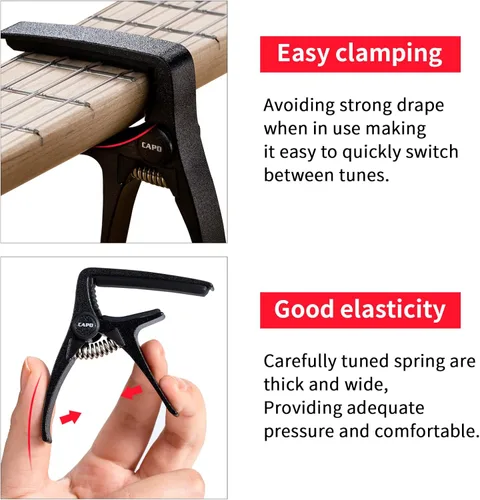 Vista 4 de Cejilla de ukelele para guitarra de 4 cuerdas y mandolina, cejilla profesional para ukelele de tamaño mini (Negro)