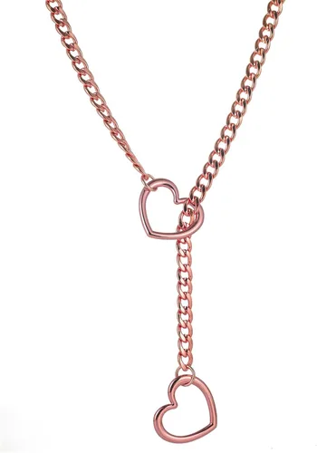 Vista 18 de Collares de anillo en forma de corazón con cadena deslizante para mujer, collar de barra de cadena cubana de acero inoxidable, collar punk rock