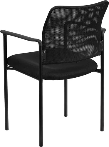 Vista 6 de Flash Furniture Jana Comfort Silla auxiliar apilable de acero con brazos de malla negra