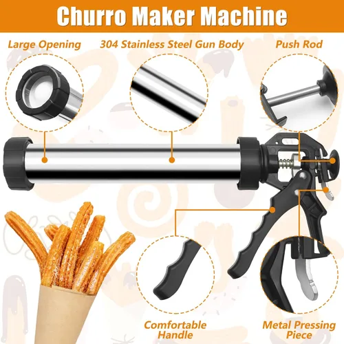 Vista 2 de 1+8PCS Churro Maker Kits, acero inoxidable Churro Maker Machine/ 3 piezas de flores/2 cepillos/bolsa de tuberías/boquilla de tubería/convertidor
