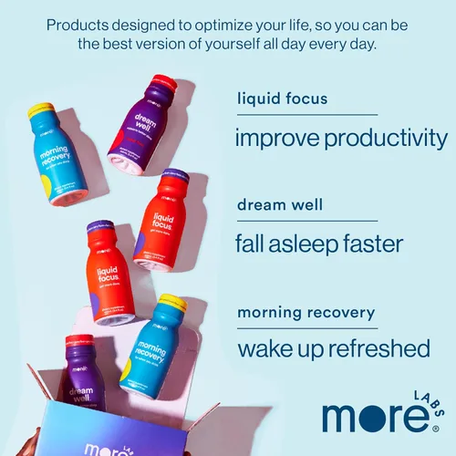 Vista 8 de More Labs Liquid Focus, bebida inteligente nootrópica con potentes antioxidantes y hierbas adaptogénicas para energía y concentración, 150 mg
