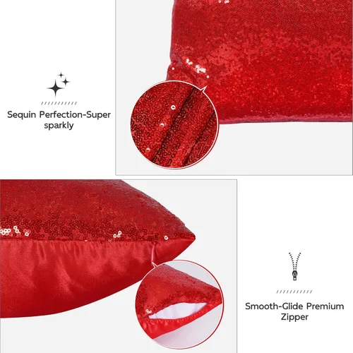 Vista 4 de Poise3EHome Fundas de almohada de lentejuelas de 18 x 18 pulgadas, fundas de almohada decorativas rojas para sofá, cama, sala de estar, Navidad Rojo