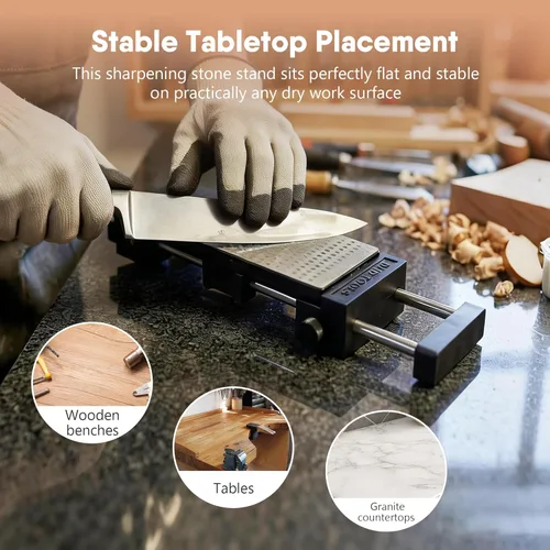 Vista 6 de SCOTTCHEN Soporte para piedra de afilar solo para mesa, base de piedra de afilar de acero inoxidable 304, goma antideslizante ajustable, resistente