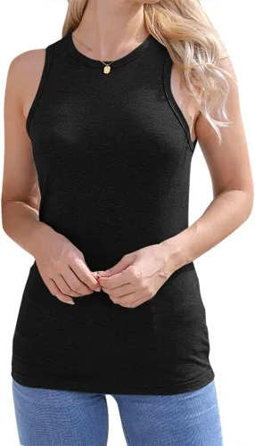 Vista 3 de Langwyqu Camisetas sin mangas con cuello redondo para mujer, estilo casual, holgadas, para verano