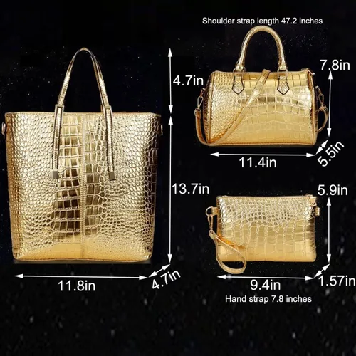 Vista 4 de XingChen Bolso de mano de PU de 3 piezas para mujer+bolso de hombro+embrague patrón de cocodrilo asa superior bolso de mano de moda