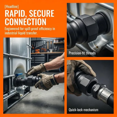 Vista 3 de Adaptador de manguera de tanque Ibc de plástico S60x6 rosca gruesa a rosca macho de 2 pulgadas con bloqueo de leva incorporado, material de PP