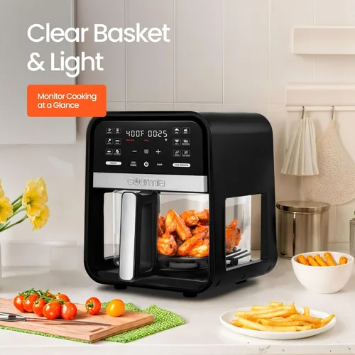 Vista 2 de Gourmias - Freidora de aire digital de 7 cuartos de galón con cesta de vidrio, 12 ajustes preestablecidos de un solo toque, tecnología Crisp sin