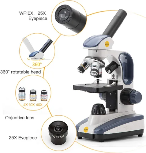 Vista 2 de Swift Microscopio monocular compuesto SW200DL con aumento 40X-1000X, capacidad inalámbrica para estudiantes principiantes, cámara de 5MP y software
