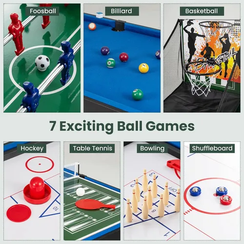 Vista 2 de GYMAX Mesa de juego múltiple de 48 pulgadas, 14 en 1 combinada con baloncesto, billar, futbolín, ping pong, hockey, shuffleboard, bolos, ajedrez