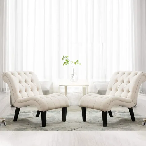 Vista 57 de Yongqiang Silla decorativa para dormitorio, sala de estar, moderna silla esquinera tapizada con botones y sin brazos con patas de madera