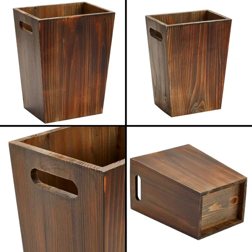 Vista 4 de Farmlyn Creek Juego de 2 botes de basura de madera de estilo rústico – Contenedores cuadrados de granja con asas para el hogar u oficina