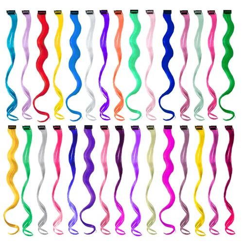 EuTengHao 30 paquetes de extensiones de cabello sintético con clip de 22 pulgadas, coloridas extensiones de cabello rizado con clip para mujeres y