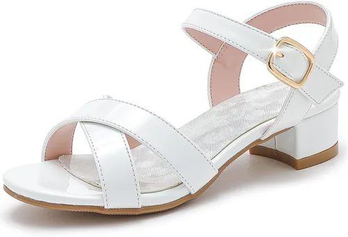 Sandalias para niñas, tacones para niños, puntera abierta, correa al tobillo, zapatos de vestir, flores para boda, fiesta para niños pequeños y