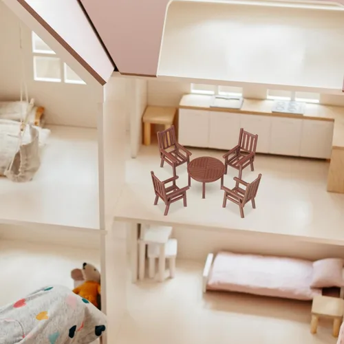Vista 7 de Toyvian Juego de sillas de playa para casa de muñecas, 3 juegos de modelos de mesa y silla de casa de muñecas 1: 30 muebles en miniatura para casa