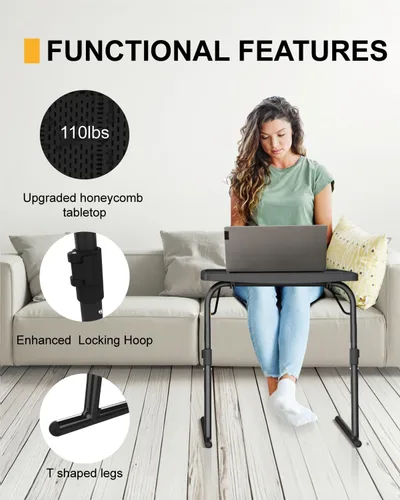 Vista 5 de Bandeja de TV ajustable máxima con soporte para tazas, bandeja de TV de 22 x 16.9 pulgadas en cama y sofá, mesa plegable cómoda de gran tamaño, mesa