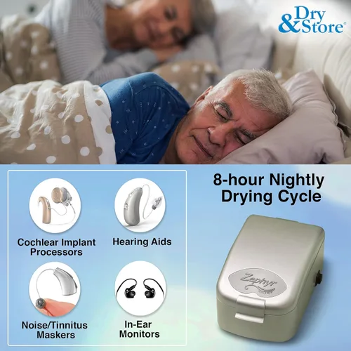 Vista 4 de Zephyr by Dry & Store Secador/deshumidificador de instrumentos auditivos para el cuidado y mantenimiento de audífonos Procesadores cocleares