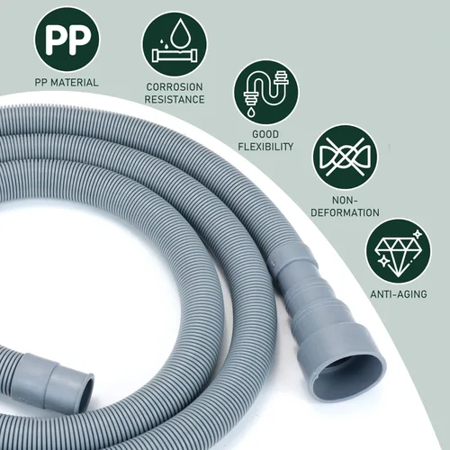 Vista 3 de Flehomo Kit de extensión flexible de manguera de drenaje para lavadora, manguera de drenaje universal corrugada para lavavajillas con 1 soporte