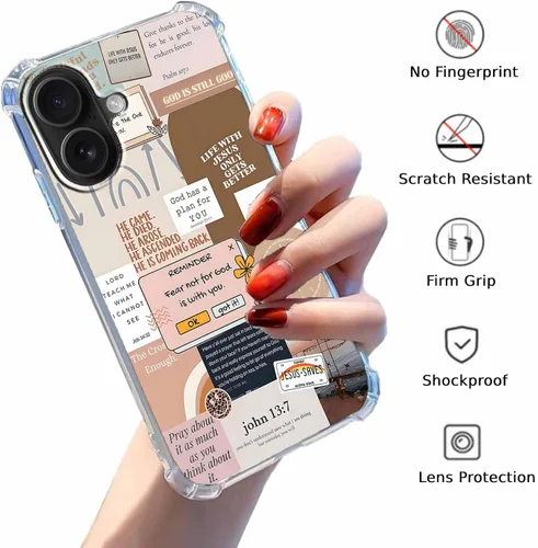 Vista 77 de Cubierta de Teléfono con Versículos de la Biblia y Citas Cristianas de Jesús en Collage, Funda Protectora Suave de TPU de Moda para iPhone 16 Pro, #1