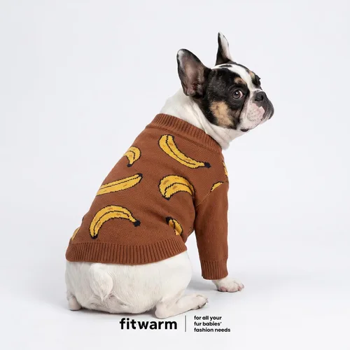 Vista 2 de Fitwarm Suéter de plátano para perro, ropa térmica de invierno para perros pequeños, niños y niñas, atuendo para mascotas, marrón, amarillo, XS