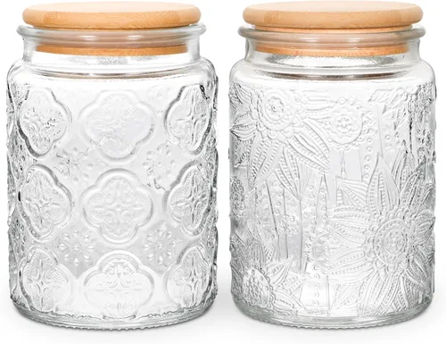 BEWAVE Tarro de vidrio vintage, recipientes de almacenamiento de alimentos de 24 onzas, tarros transparentes con tapa hermética para encimera de