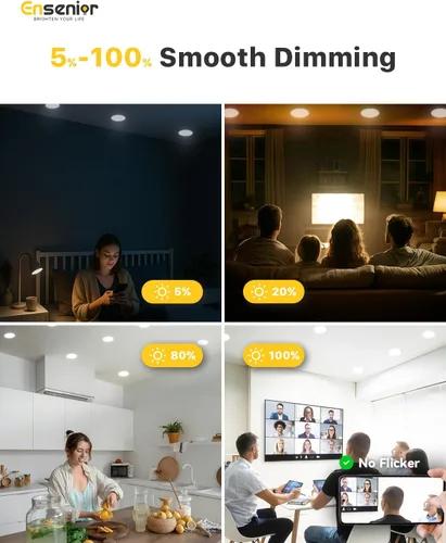 Vista 4 de Ensenior - Paquete de 20 luces LED empotrables de 4 pulgadas para techo, regulables, 2700K-5000K, 5CCT, 750LM, 9W, 120V, luz de oblea sin carcasa