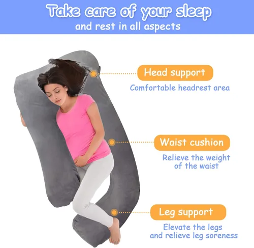 Vista 4 de COLOR TREE Almohadas de embarazo en forma de J para el embarazo, almohadas de maternidad suaves y cómodas para dormir, leer, relajarse, descansar