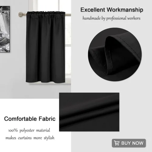 Vista 4 de MUMFAS Cortina pequeña de 36 pulgadas, 2 paneles de cortinas opacas para cocina, ventana corta, cafetería, juego de cortinas con bolsillo para Negro