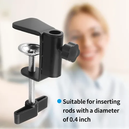 Vista 5 de Accesorio de montaje en base con abrazadera C, soporte de luz de escritorio de metal negro para lámpara de escritorio, monitor, micrófono, brazo