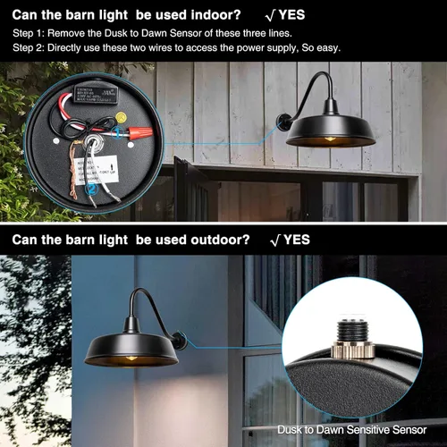 Vista 6 de 3 luces de granero de cuello de cisne de 21 pulgadas para exteriores, lámpara de pared exterior de granja para casa, sensor de atardecer a amanecer