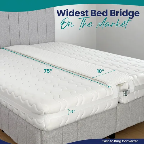 Vista 4 de Kit Convertidor de Puente de Cama de 25 cm Extra Ancho de Individual a King - Relleno de Hueco de King Dividido para Cama Ajustable - Conector