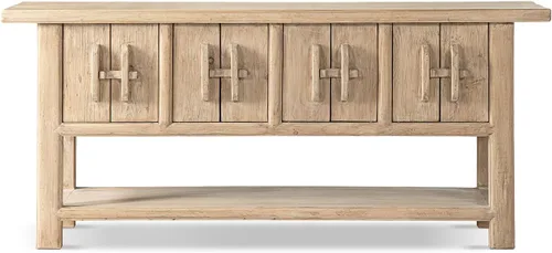 Jennifer Taylor Home Rowan Heritage - Aparador de pino recuperado macizo de 78.5 pulgadas con estante inferior, pino recuperado marrón natural claro