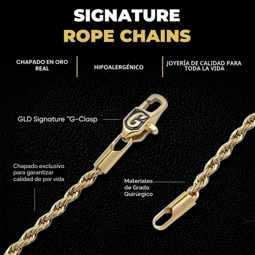 Vista 3 de Cadena GLD de cuerda - Cadena de cuerda chapada en oro con bolsa de viaje de almacenamiento exclusiva - Cierre a prueba de arrebato, resistente al