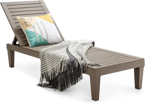Vista 10 de Giantex Tumbona reclinable para exteriores con respaldo ajustable de 5 posiciones, resistente a la intemperie y al óxido para patio, playa, balcón