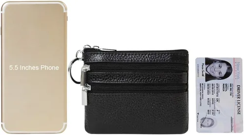 Vista 6 de Monedero de cuero auténtico para mujer, con llavero