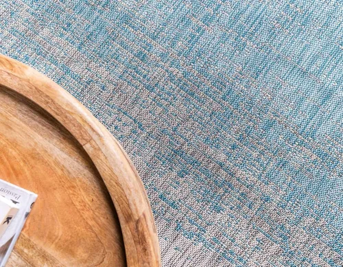 Vista 6 de Unique Loom colección Outdoor Modern - Tapete para exteriores en color degradado (2 pies x 6 pies 1 pulgada, largo, aguamarinamarfil)