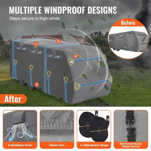Vista 4 de VEVOR Funda para Remolque de Viaje, Funda para RV de 18-20 pies, Funda de Tela No Tejida de 4 Capas para Caravana, Impermeable, Resistente al Viento