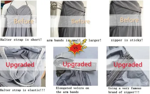 Vista 7 de Xfang - Vestido de gasa para mujer, disfraz de Halloween, vestido gris largo con cola