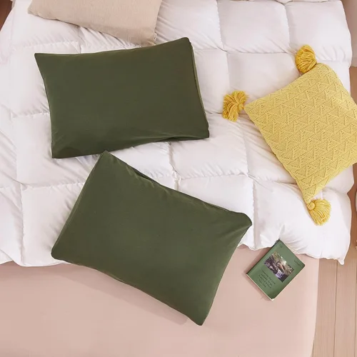 Vista 3 de Ecocott Fundas de almohada 100% algodón natural, tamaño estándar, color verde aguacate, paquete de 2 fundas de almohada con cierre de sobre