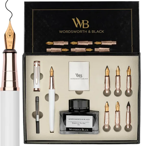 Vista 12 de Wordsworth & Black Luxury Calligraphy Pen Set for Writing, 6 Nibs,All Black Todo negro