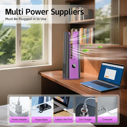 Vista 7 de KONSIDEN Desk Fan, 13 Inch Portable Bladeless Fan, Small Quiet Table Fan with 60°Oscillating, 9 Speeds & 9H Timer, LED Display, Button Control, Easy