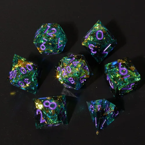 Vista 30 de Mini Planet DND Dados de bordes afilados y poliédricos de Dungeons and Dragons, juego de dados hechos a mano y iridiscentes