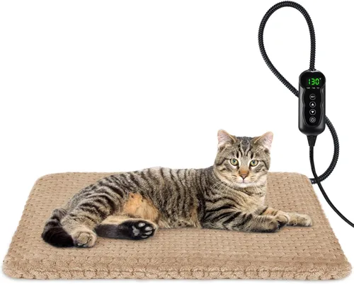 INVENHO Cama térmica para gatos, almohadilla térmica impermeable de temperatura ajustable para perros y gatos con temporizador, almohadilla térmica