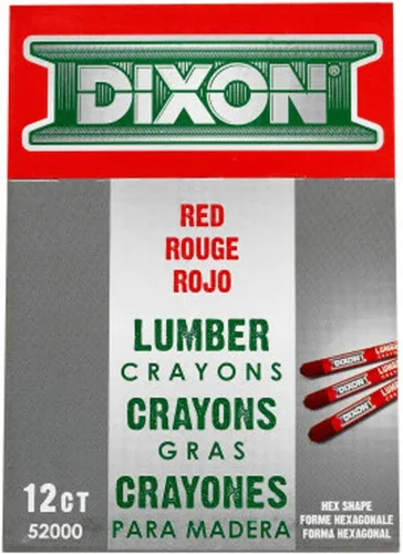 DIXON Crayones industriales para marcado de madera, 4.5 x 1/2 pulgadas, hexagonal, rojo, paquete de 12 (52000)