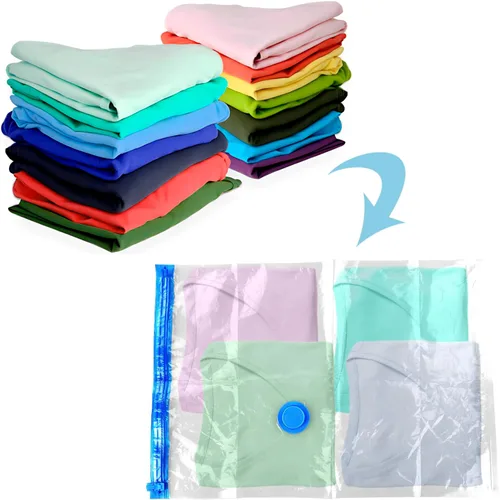 Vista 3 de Paquete de 6 bolsas de sellado al vacío para ropa y mantas con bomba de mano, cubos de embalaje al vacío que ahorran espacio para viajes, mudanzas