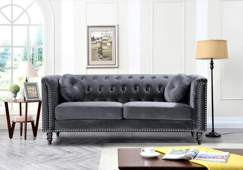 Container Furniture Direct Zenvor - Sofá Chesterfield de terciopelo para sala de estar, apartamento u oficina, sofá moderno de mediados de siglo con
