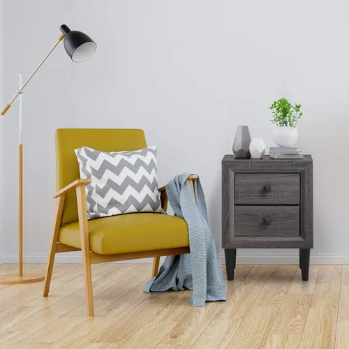 Vista 4 de Giantex Nightstand with Drawer Set of 2, Pre-Assembled 2-Drawer Bedside Tables with Solid Wood Legs for Bedroom, Modern Night Stand Side Table for